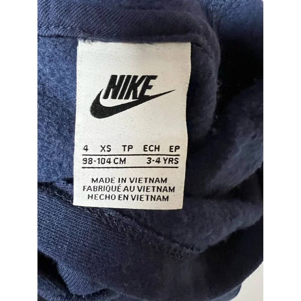 Nike Hoodie Navy Blue Kids XS 4 Fleece Lined Embroidered Logo